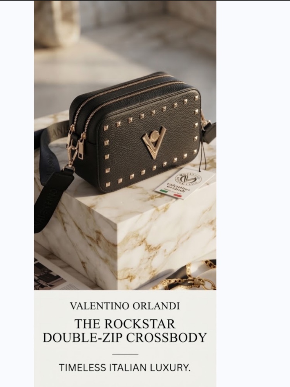 NWT Valentino Orlandi Black Gold Studded CameraCrossbody Double Zipper RockStar